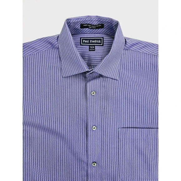 Paul Fredrick Slim Fit Size 16-34 Men's Purple Gray Pattern Spread Collar Cotton - Picture 9 of 9